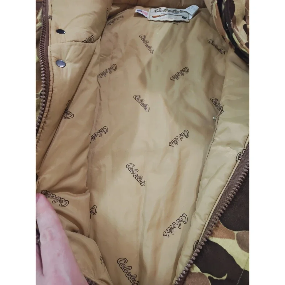 VTG Cabela's Duck Camo Goretex Heavy Hooded Hunting Jacket Mens Large USA Made